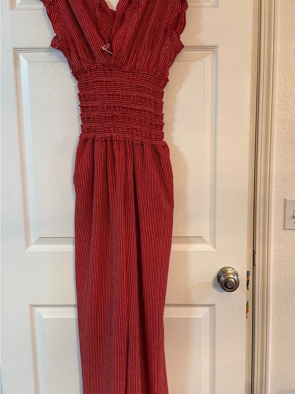 Max Studio Red V-Neck Smocked Wide-Leg Jumpsuit - Picture 2 of 5